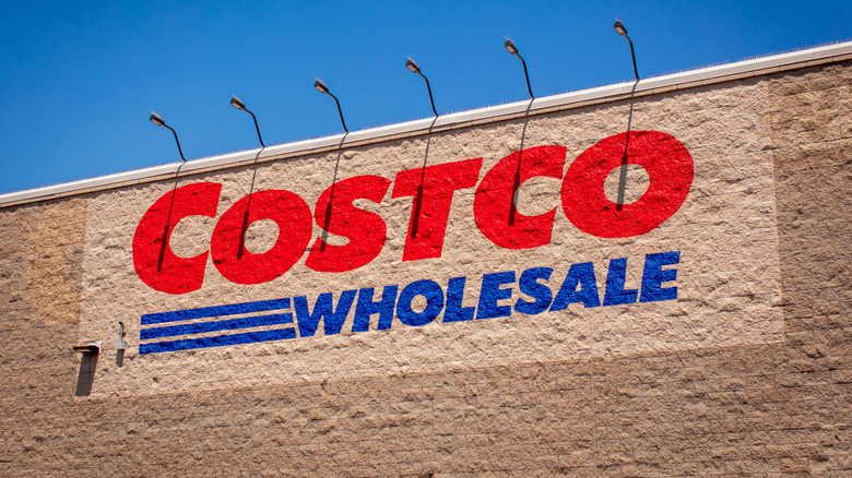 Closeup of the sign of Costco Wholesale Corporation on one of the stores