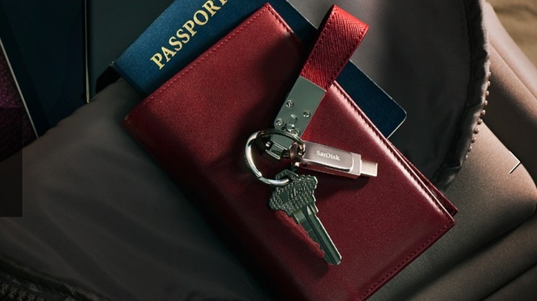 SanDisk USB-C flash drive on a key chain