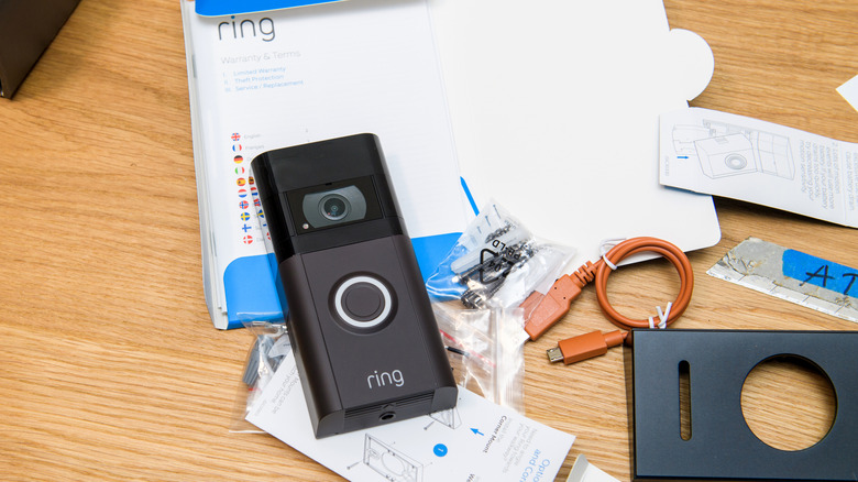 The box contents of a Ring video doorbell.