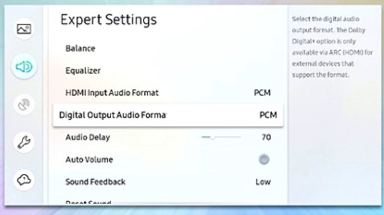 Expert audio settings on a Samsung TV