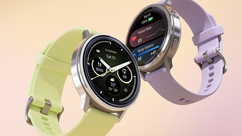 A pair of Garmin Venu 4 smartwatches against a gradient background