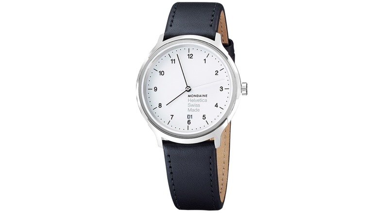 A Mondaine smartwatch against a white background