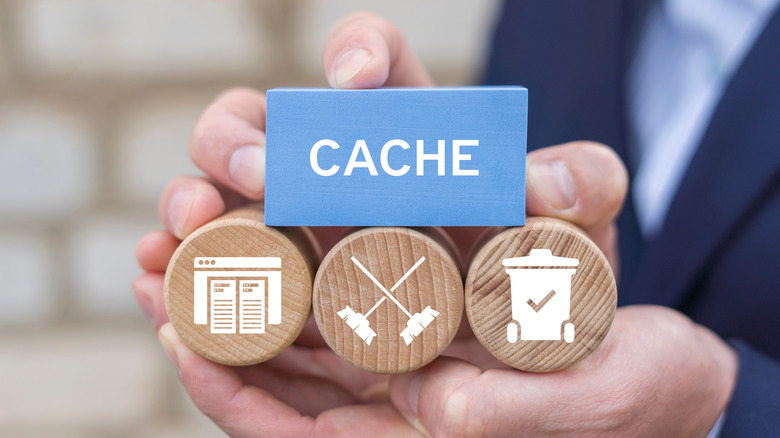 Blocks showing cleaning symbols and the word cache on top