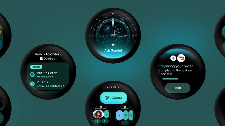 Mockup of several smartwatches running Wear OS 7