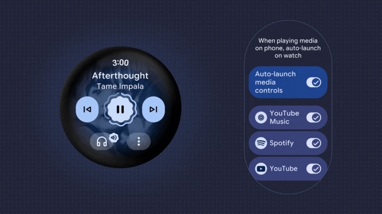 Screenshot of how media control works on Wear OS 7