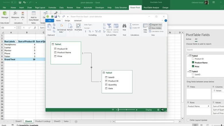 Power Pivot diagram view in Excel