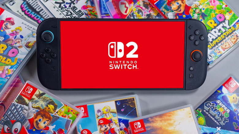 Nintendo Switch 2 surrounded by game boxes
