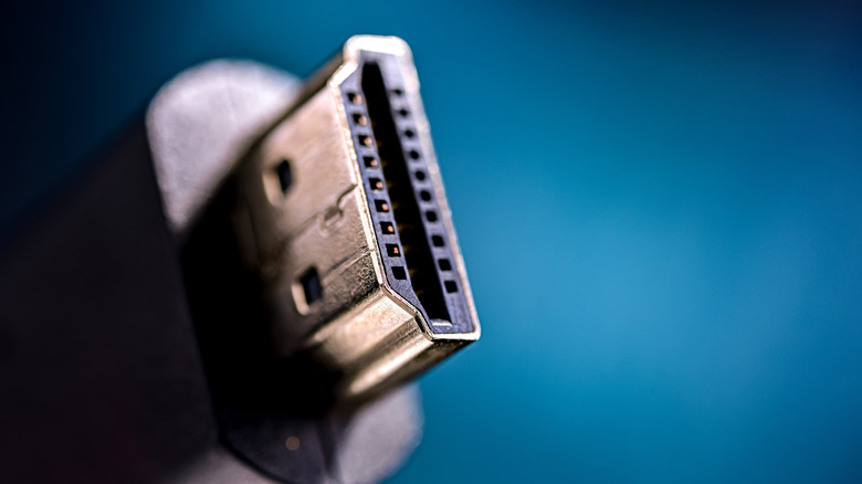 A close-up image of the male end of an HDMI cable