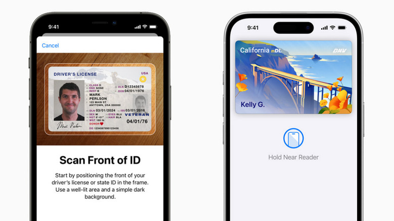 A pair of images showing the process of adding a driver's license to Apple Wallet