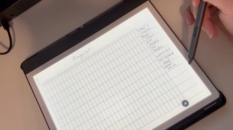 Kindle Scribe showing habit tracker template filled in