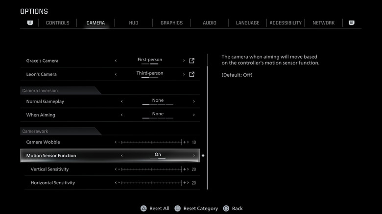 Enabling motion sensing in the settings of Resident Evil Requiem
