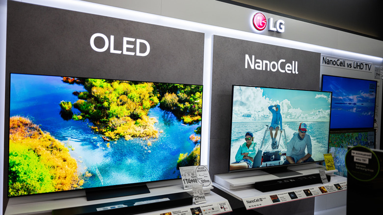An LG TV display at a retail outlet.