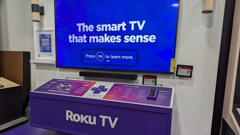 A Roku TV display at a retail location.