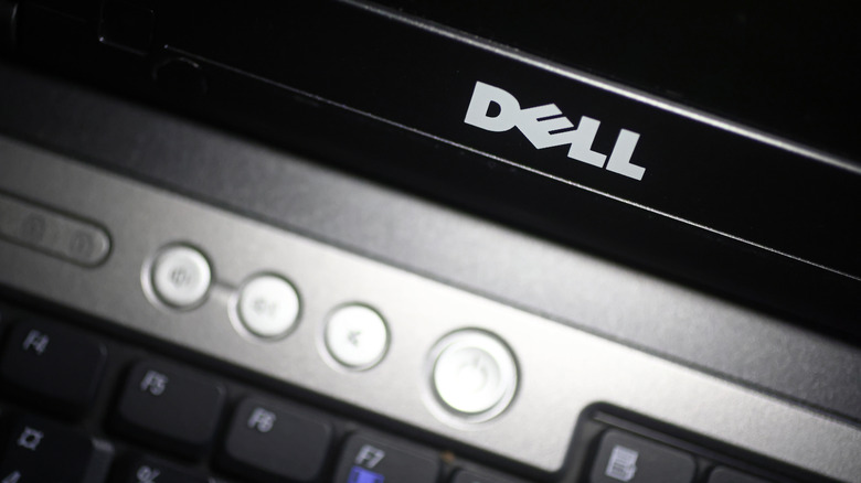 Dell logo close up on a laptop