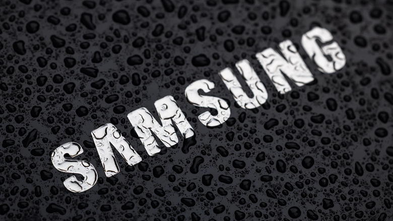 Water beads over a Samsung text logo