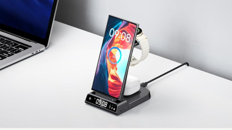 The Phelinta 3-in-1 Wireless Charging Station on top of a desk