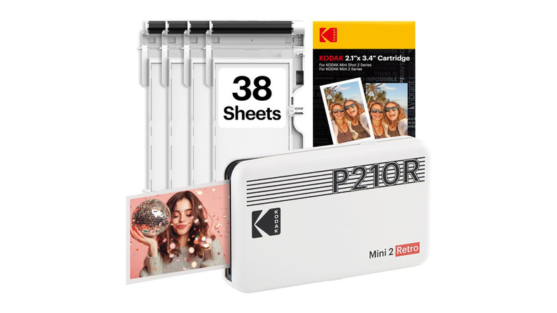 The Kodak Mini 2 Retro portable photo printer against a white background
