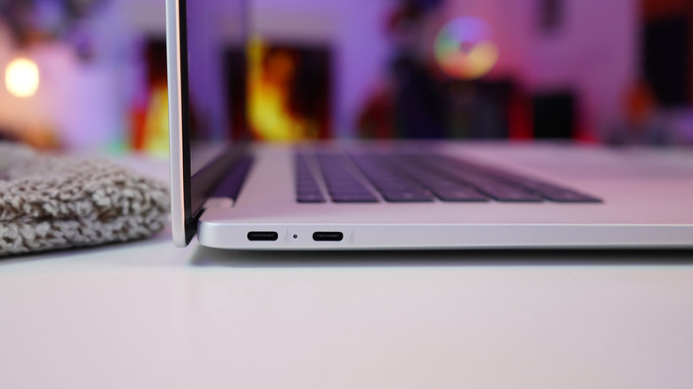 Two USB-C ports on the side of a laptop