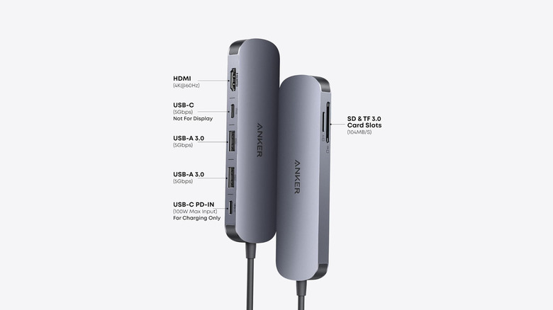 The Anker 7-in-1 USB-C hub is seen against a light gray background.