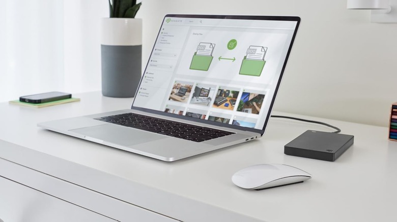 Seagate Portable Hard Drive connected to a laptop