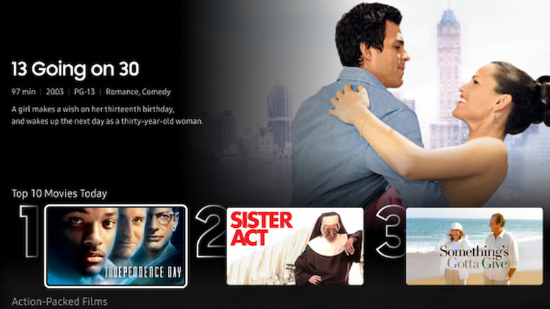 Samsung TV Plus UI showing today's top 10 movies