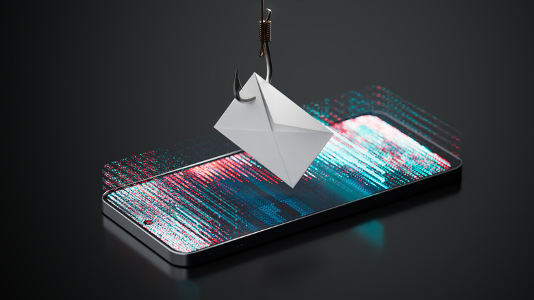Concept of a phishing scam on a phone.