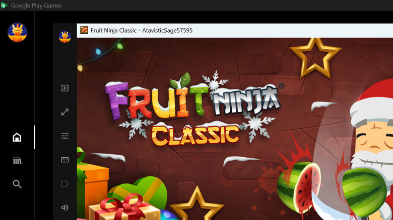 Playing Fruit Ninja Classic on Google Play Games.