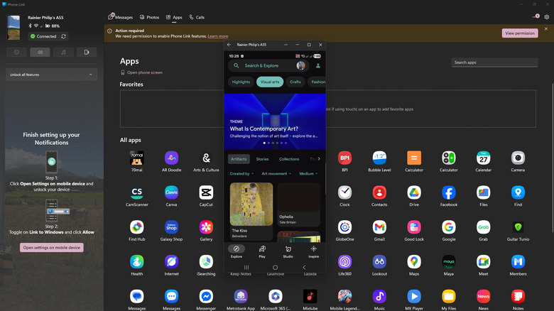 Opening Android app on computer via Phone Link