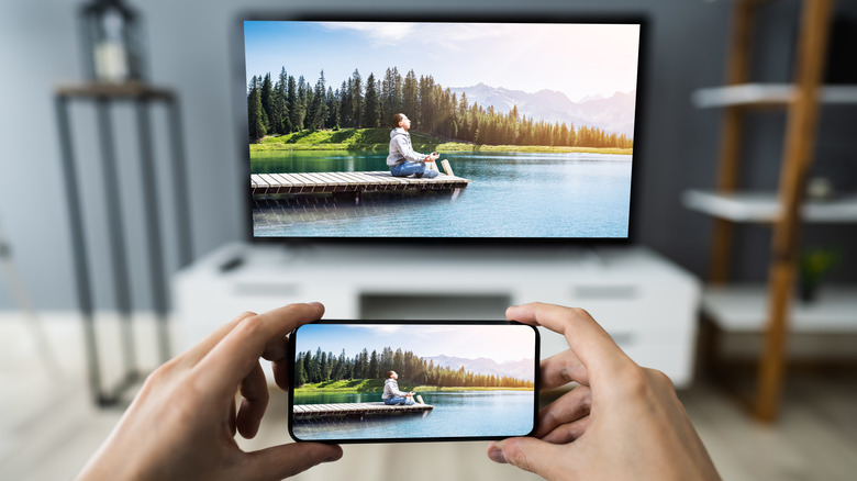 Phone screen mirrored onto a TV