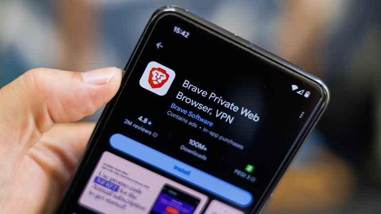 Phone showing Brave browser Play Store listing