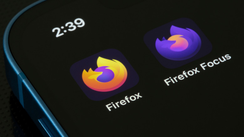 Phone showing Firefox and Firefox Focus icons