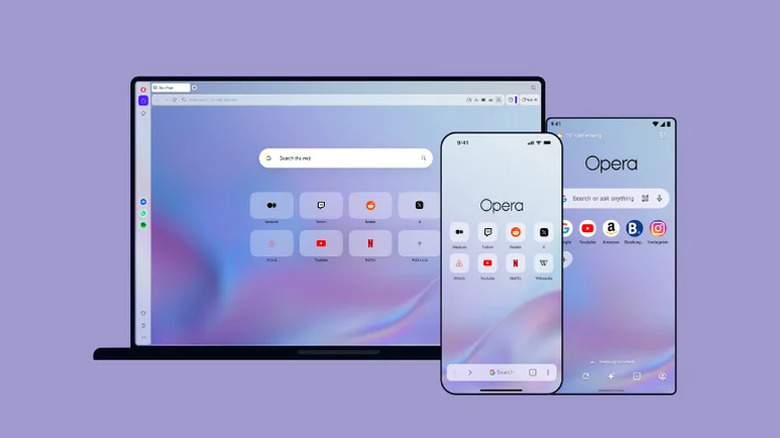 Opera browser homepage on desktop and mobile