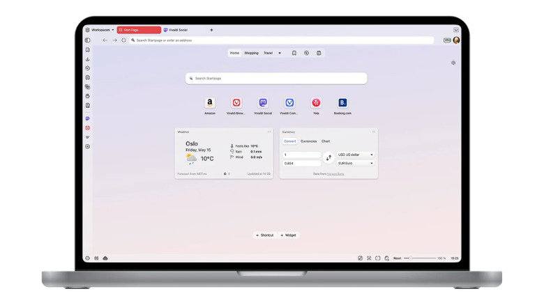 Vivaldi browser running on a laptop
