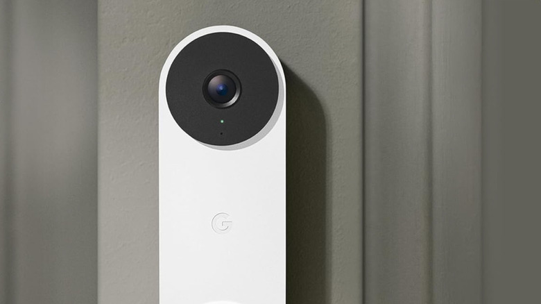 The Google Nest Doorbell (Wired, 3rd Gen) mounted to exterior vinyl.