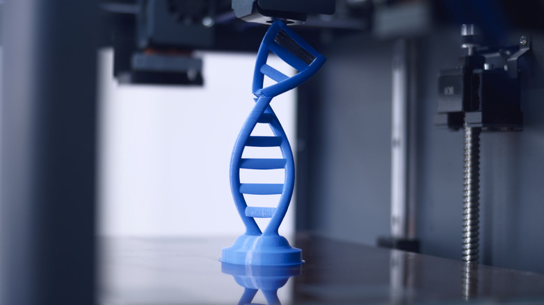 A broken 3D printed project of a DNA strand due to a 3D printer error.