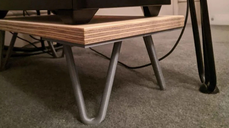 3D printed hairpin legs mounted to a wood base