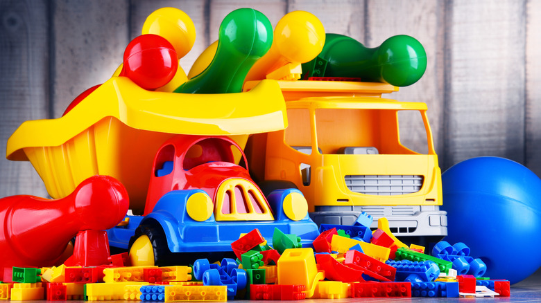 A variety of plastic toys positioned together