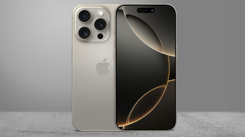 The front and rear view of an iPhone 16 Pro with a grey background