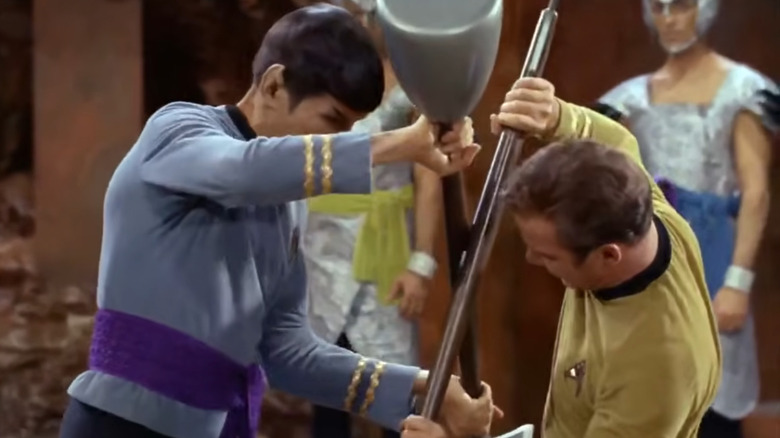 Spock and Kirk duel.