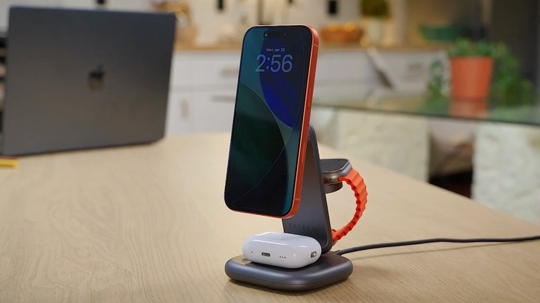 Satechi's 3-in-1 charging station on a wooden table