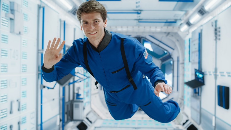 Astronaut floating in zero gravity