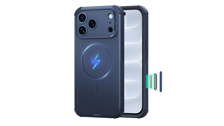 iPhone 18 Pro Cyber Tough Magnetic Case in Navy Blue.