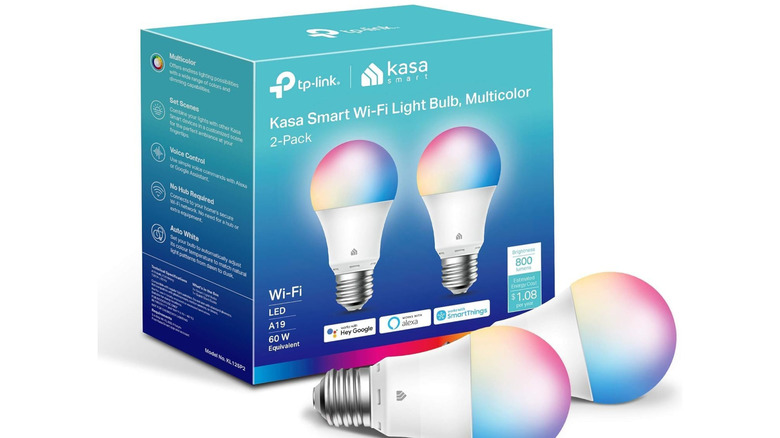 Kasa Smart Wi-Fi Light Bulb, Multicolor in a 2-pack.