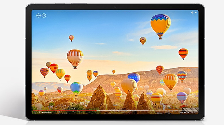 Samsung Galaxy Tab S10 FE showing hot air balloons on its display.