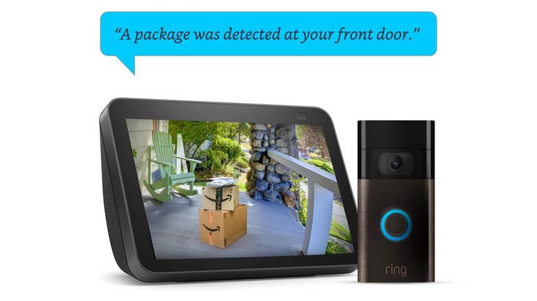 The Amazon Echo Show next to a Ring doorbell