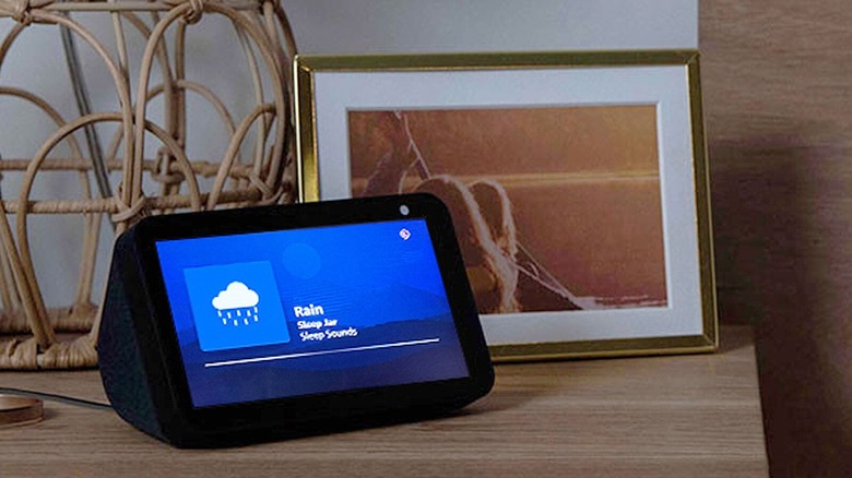 An Amazon Echo Show displaying the Rain sounds Alexa skill