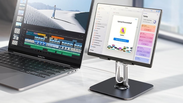 A tablet sits in the Lisen Adjustable Tablet Stand