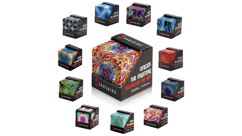 A promotional photo for the Shashibo Shape Shifting Box Fidget Toy