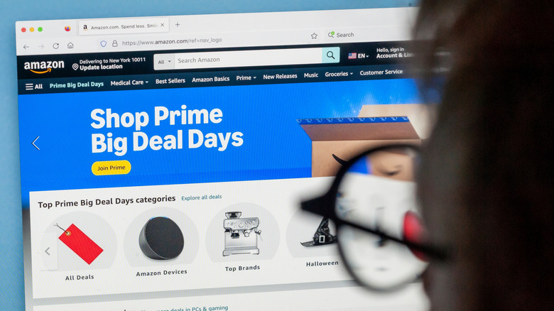 Close-up of a computer monitor with Amazon website on the screen highlighting the Prime Big Deal Days sale