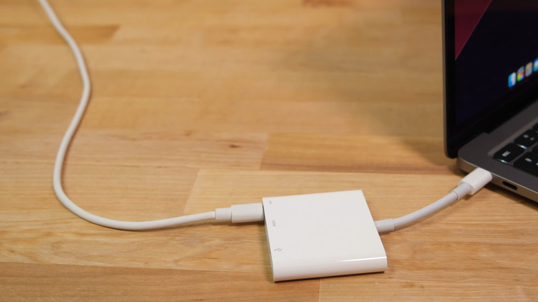 Apple USB-C Digital AV Multiport Adapter connected to MacBook